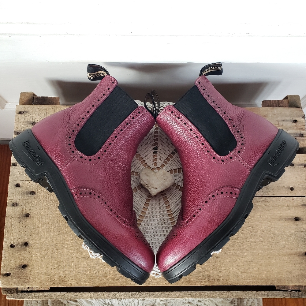 Berry Brogue Blundstone Wingtip High Top Boots Red Pebble Boho #1383 UK 4 | 7 US - Picture 9 of 13